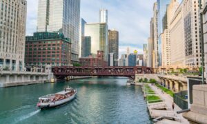 Chicago River area buildings in potential flood zone, relating to elevation certificate requirements for renovations