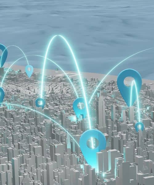A 3D digital city model showing how lidar mapping creates real-time updates across urban corridors