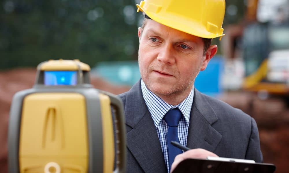 Topographic survey being conducted during construction site review