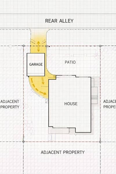 Property boundary alley access survey view - ALTA SURVEY Illinois Survey-style view of a property with boundary lines and rear alley, showing how an alta survey helps identify access limits and layout constraints