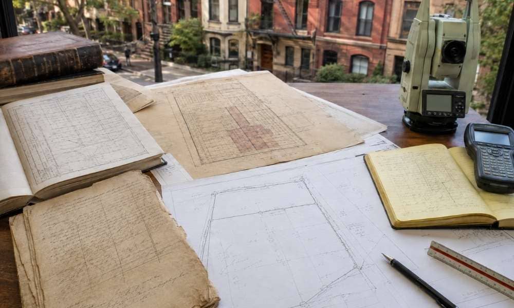 Metes bounds survey chicago - ALTA SURVEY Illinois Surveyor reviewing historic property records and boundary maps for a metes and bounds survey in Chicago